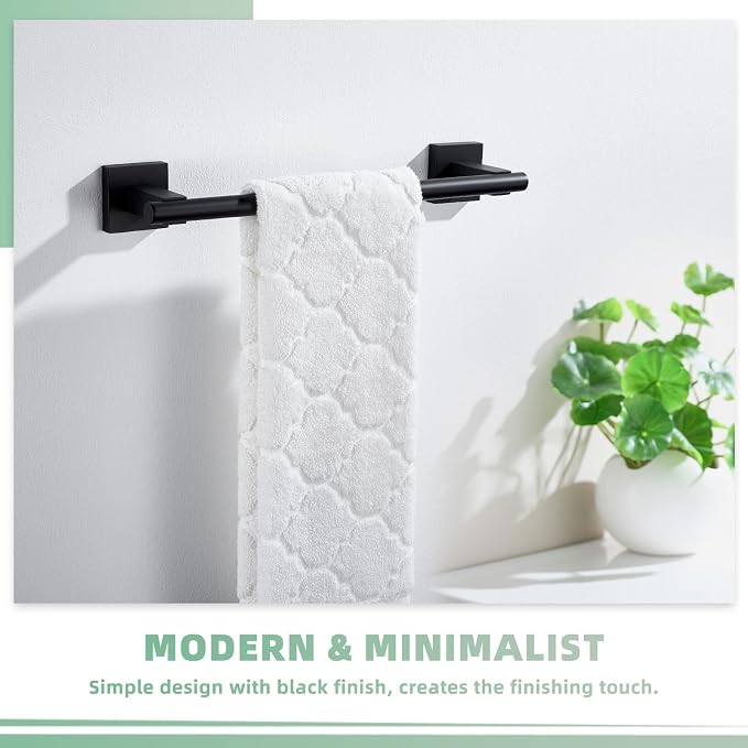 Suyar Matte Black Bathroom Towel Holder, SUS 304 Stainless Steel Short Hand - Image 2