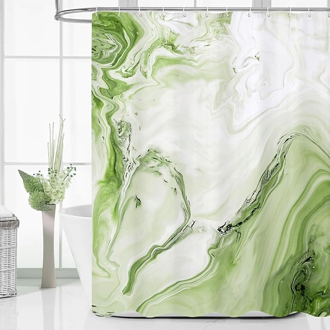 MitoVilla Sage Green Marble Shower Curtain, Modern Ombre Fabric Cloth Shower by MitoVilla