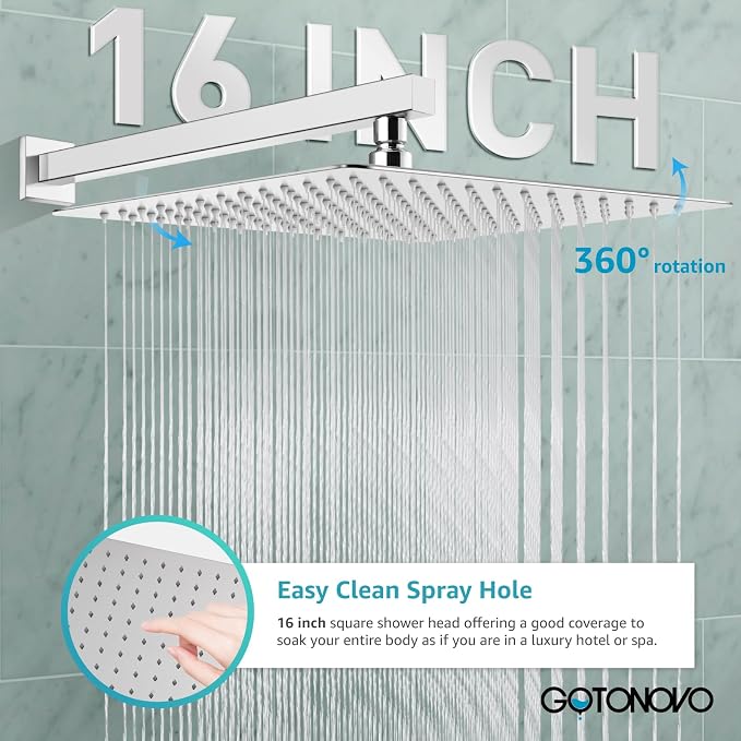 gotonovo Rainfall Bathroom Shower System Rain Shower Head and Handle Set Wall - Image 4