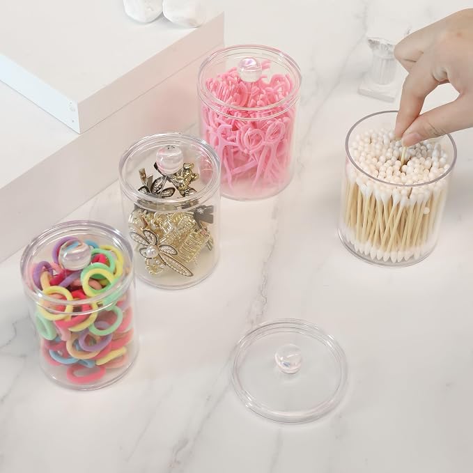 4 Pack Acrylic Qtip Holder Dispenser, Bathroom Canisters Apothecary Jar Set - Image 7