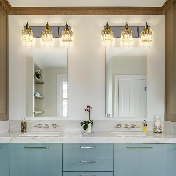 Crystal Bathroom Vanity Light Gold Chrome 3-Light Modern Bathroom Lighting - Image 5