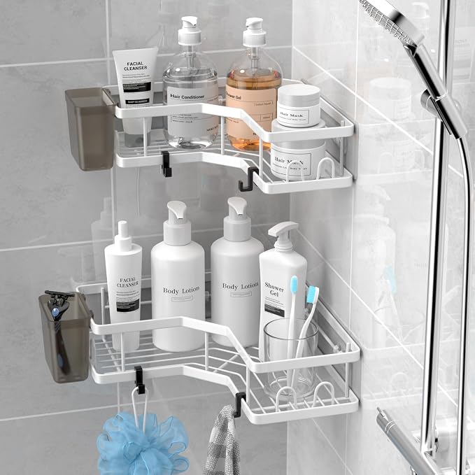 Shower Caddy Corner Organizer Shelf: 2Pack Adhesive Shower Essentials - Image 3