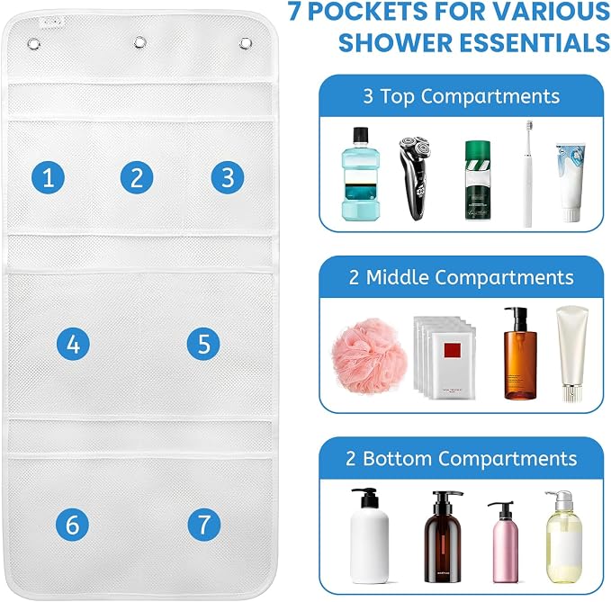 Upgrade 2 Pack Mesh Shower Caddy, 7 Pockets Hanging Shower Organizer - Image 4