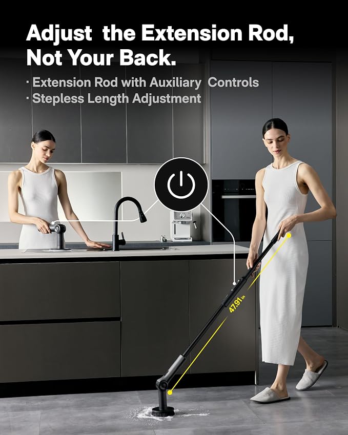 HOTO Flexi™ Cordless Electric Spin Scrubber, Adjustable Angle, Extendable Handle - Image 6