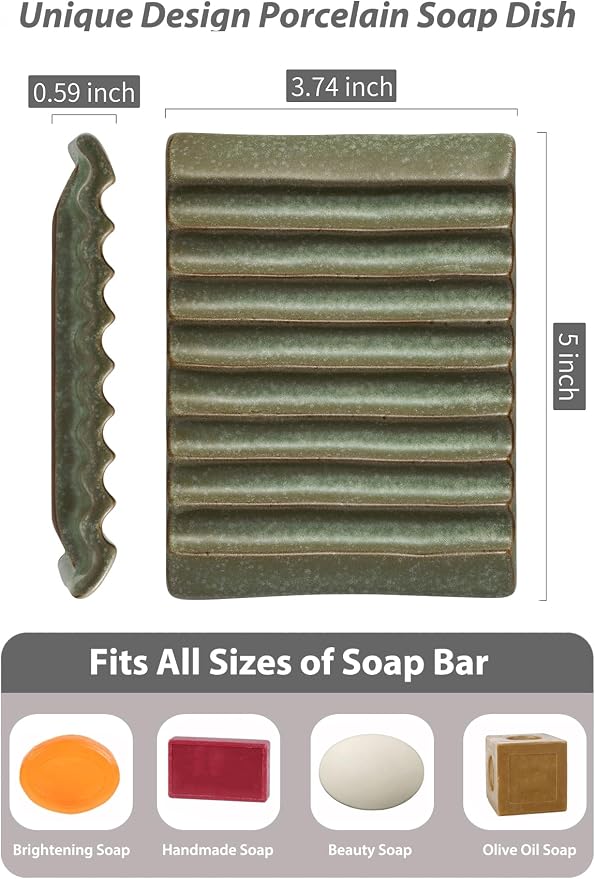 Soap Dish, Ceramic Soap Holder Bar Soap Saver Non-Slip Bathroom Accessories - Image 3
