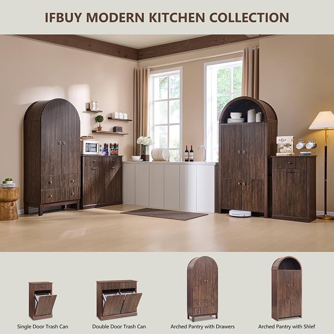 71" Tall Arched Bathroom Storage Cabinet, Modern Fluted Storage Cabinet w/Doors - Image 7