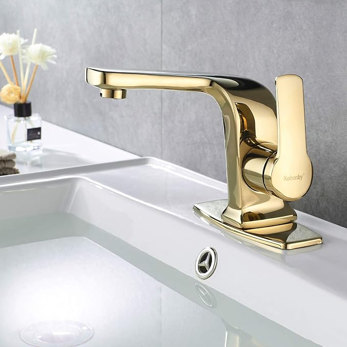 Polished Gold Bathroom Faucet, Single Handle Commercial Bathroom Sink Faucet - Image 3