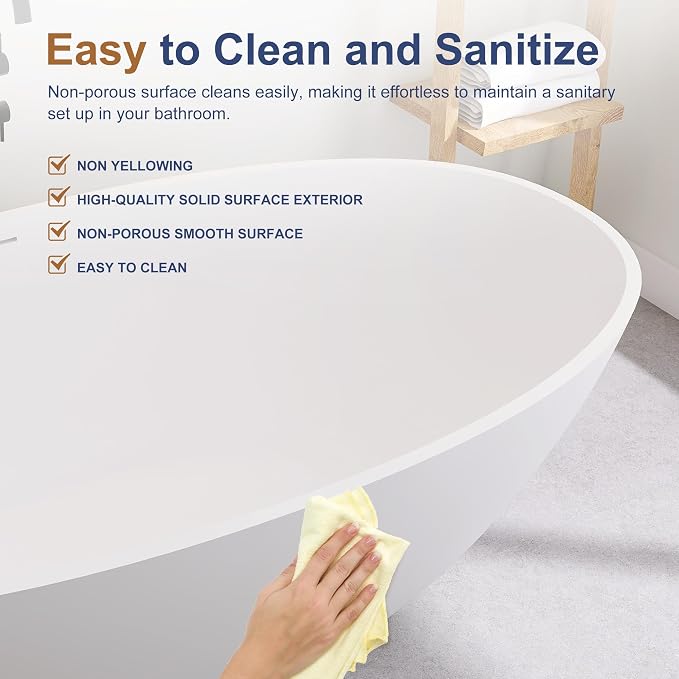 SJ STAR&JANE 71" x 35" SJ STAR&JANE Solid Surface Freestanding Bathtub Stone - Image 5