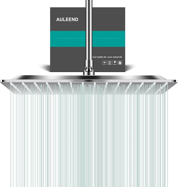 Square Rain Shower Head, High Flow Stainless Steel, Work by AULEEND