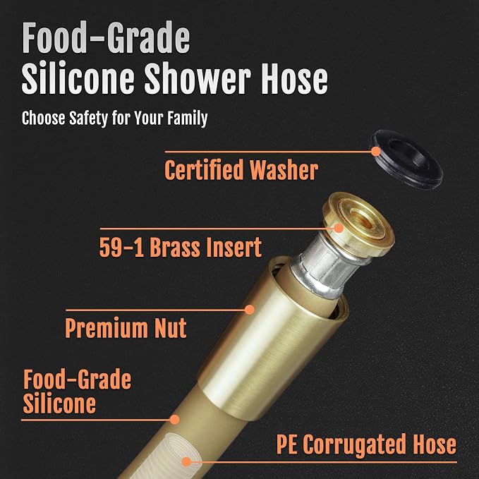 Super Flexible Gold Silicone Shower Head Extension, Kink-Free 60 Inch Handheld - Image 2