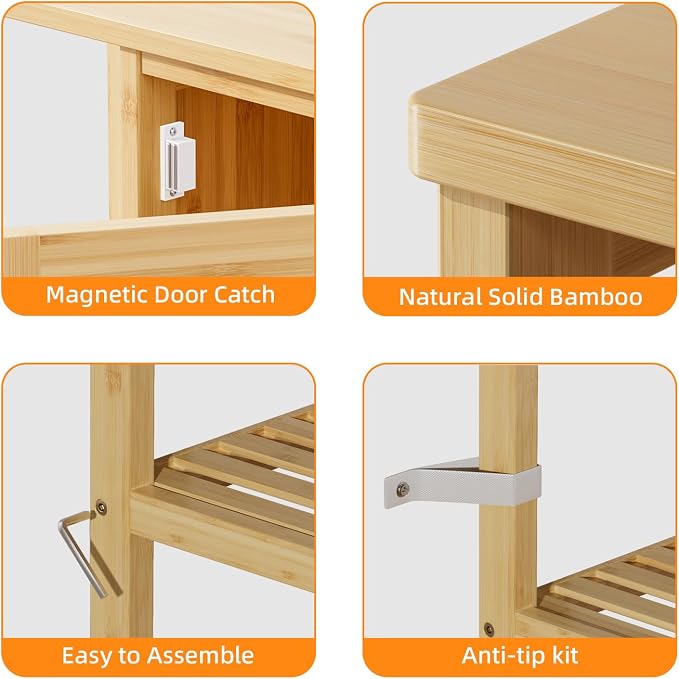 HITNET Bathroom Floor Cabinet, Bamboo Storage Cabinet - Image 6
