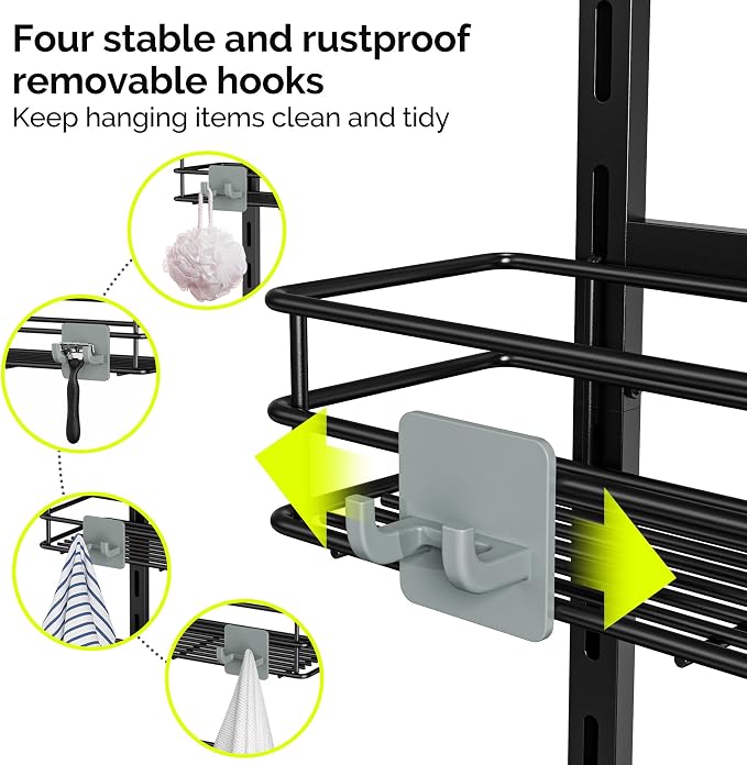 Orimade Over The Door Shower Caddy Adjustable 3 Tier Black, Bathroom Hanging - Image 7