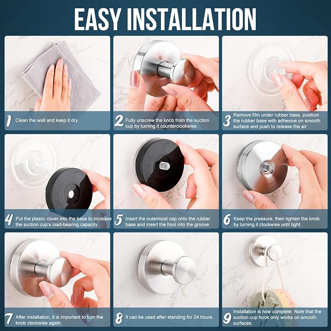 Suction Cup Hook for Shower, 16 Pack Wall Mount Towel Holder, Removable Towel - Image 6