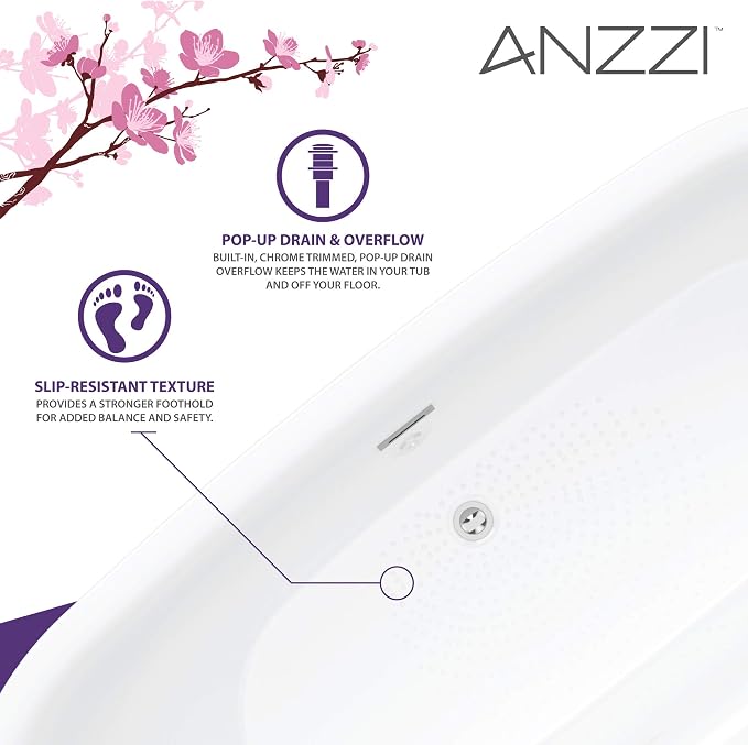 ANZZI Freestanding Tub 67”, Soaker Tub, Acrylic Center Drain, Luxury Spacious - Image 7