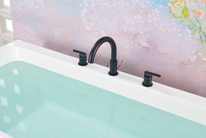 SITGES Matte Black High-Arc Bathtub Faucet, Solid Brass, 2-Handle Deck Mount - Image 5