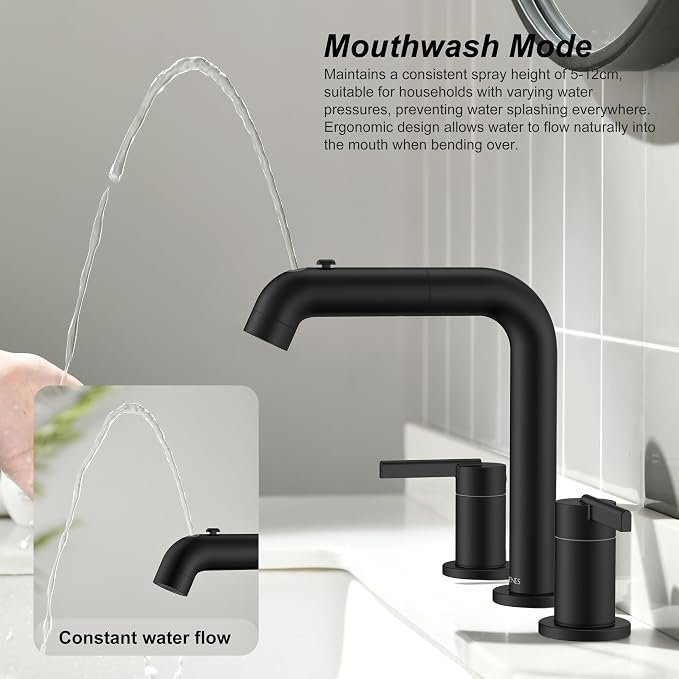 KENES Matte Black Pull Out Bathroom Faucet, 8 Inch 2 Handle Widespread Bathroom - Image 4