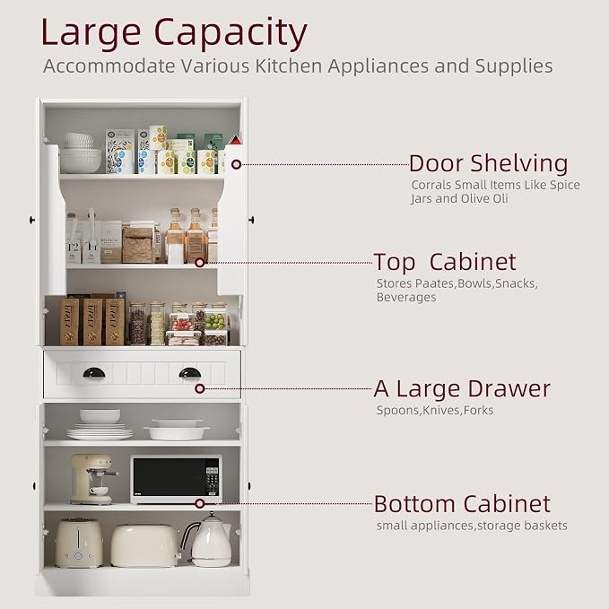 4 EVER WINNER 72" Tall Pantry Cabinet, Farmhouse Storage Cabinet - Image 3
