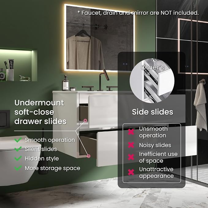 36" Bathroom Vanity with Sink, Modern Floating Vanity with Double Soft-Closing - Image 6