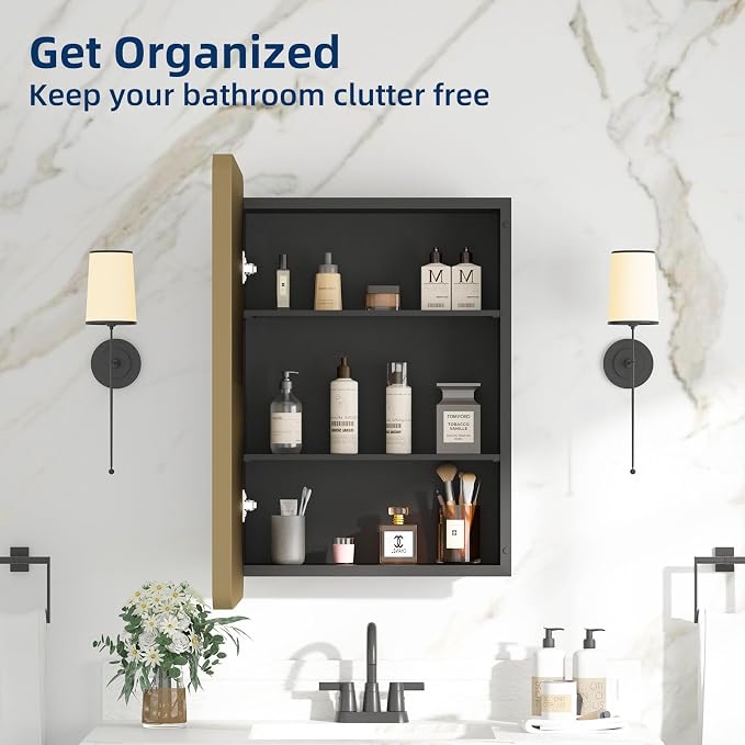 Bathroom Medicine Cabinet with Mirror 16 x 24 Inch, Brush Gold Medicine Cabinet - Image 8