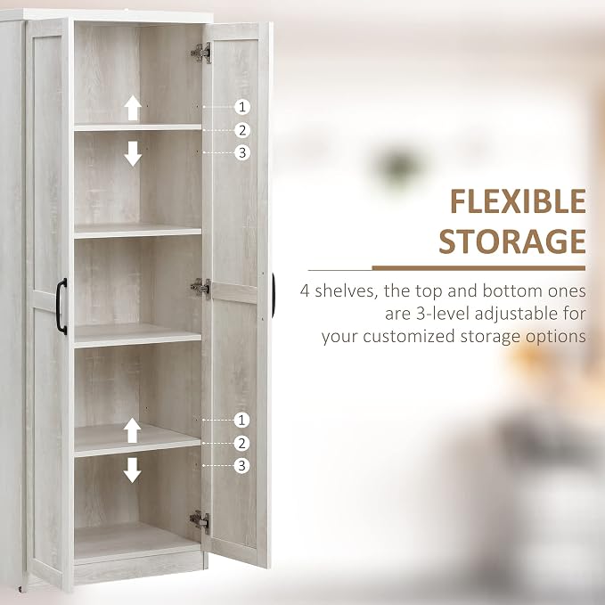 HOMCOM 63" 2-Door Kitchen Pantry, Freestanding Storage Cabinet - Image 5