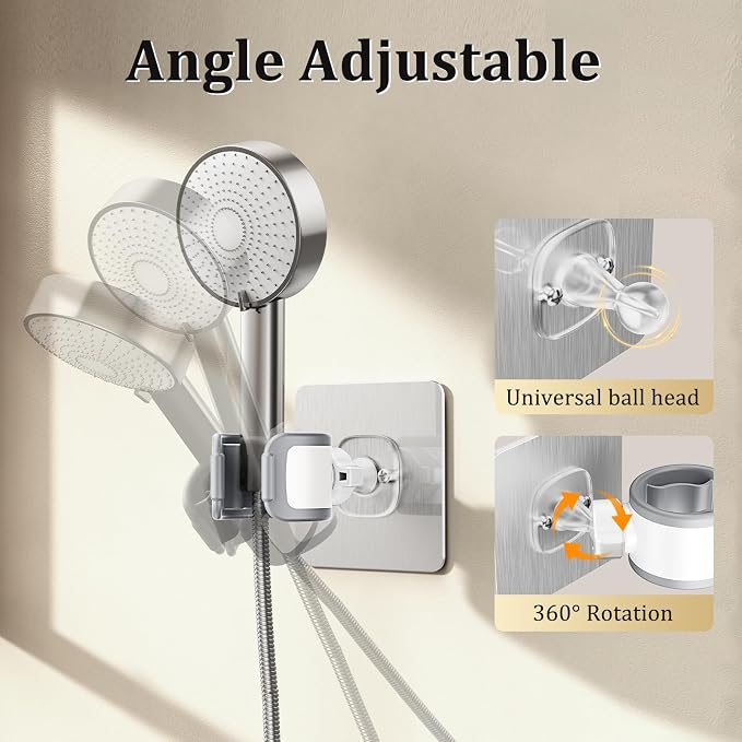 Adjustable Wall Mounted Shower Head Holder, Strong Adhesive & Drilling 2 - Image 5