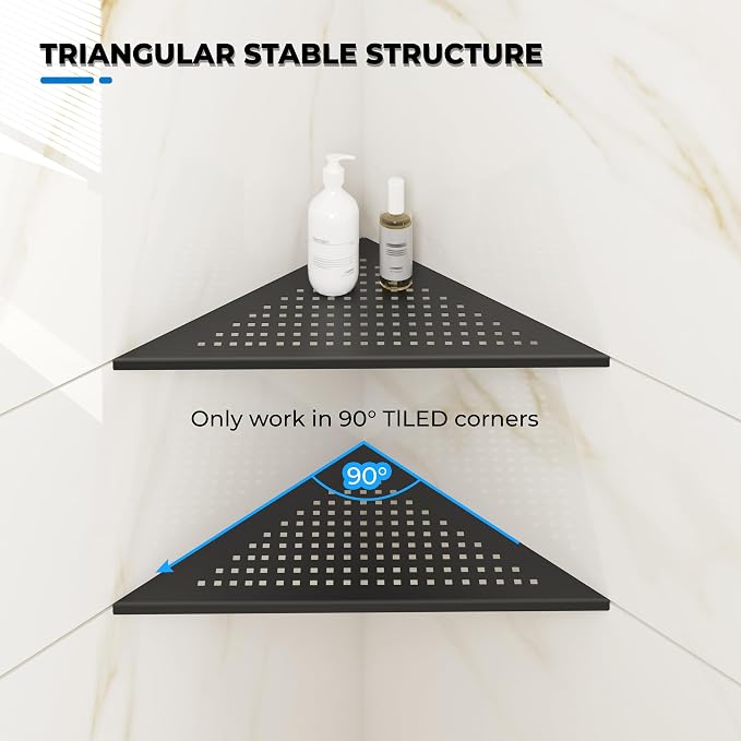 FerdY 2-Pack 10" Matte Black Recessed Corner Shower Shelf, - Image 5
