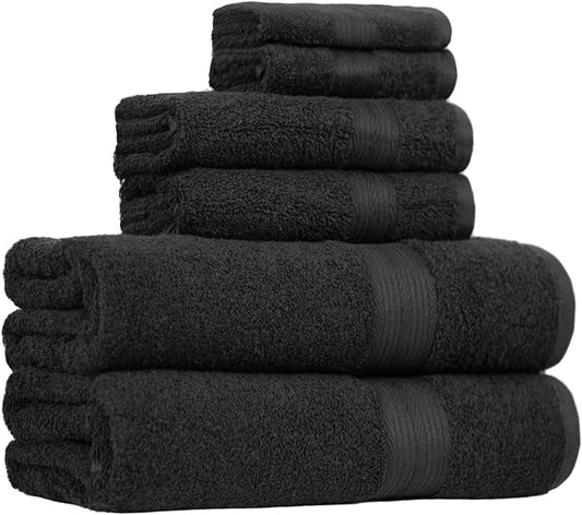 Amazon Basics 6 Piece Oversized Fade resistant Towel set, 100% Cotton towels by AmazonBasics