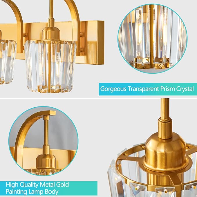 Modern Bathroom Vanity Light, 3-Light Gold Wall Sconce - Image 2