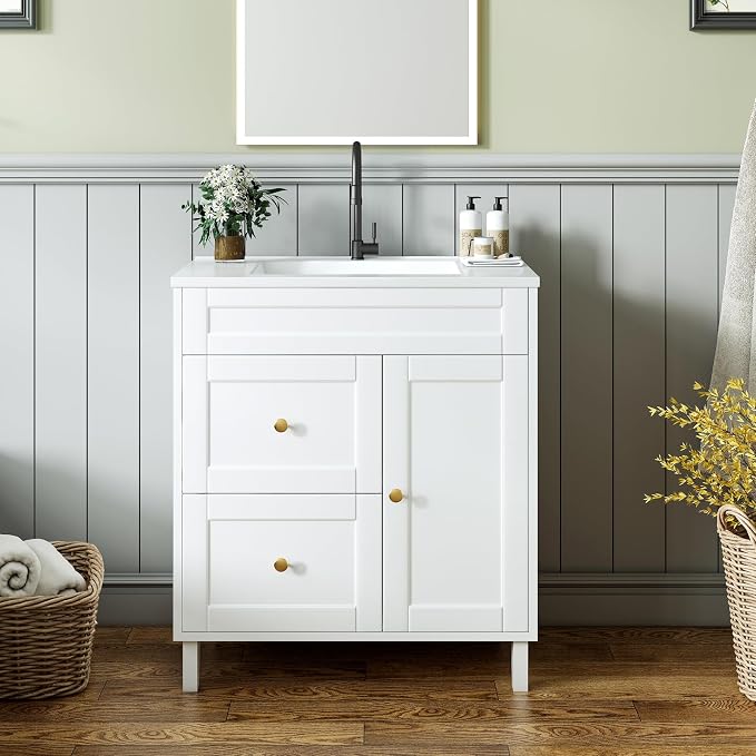 Bathroom Vanity with Sink Combo, 2 Drawers and Drain by Unknown