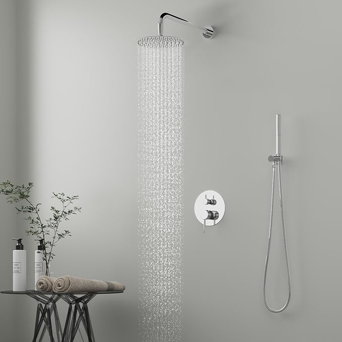 BESy Shower System with 10 Inch Round Rain Shower Head and Handheld Wall Mounted - Image 3