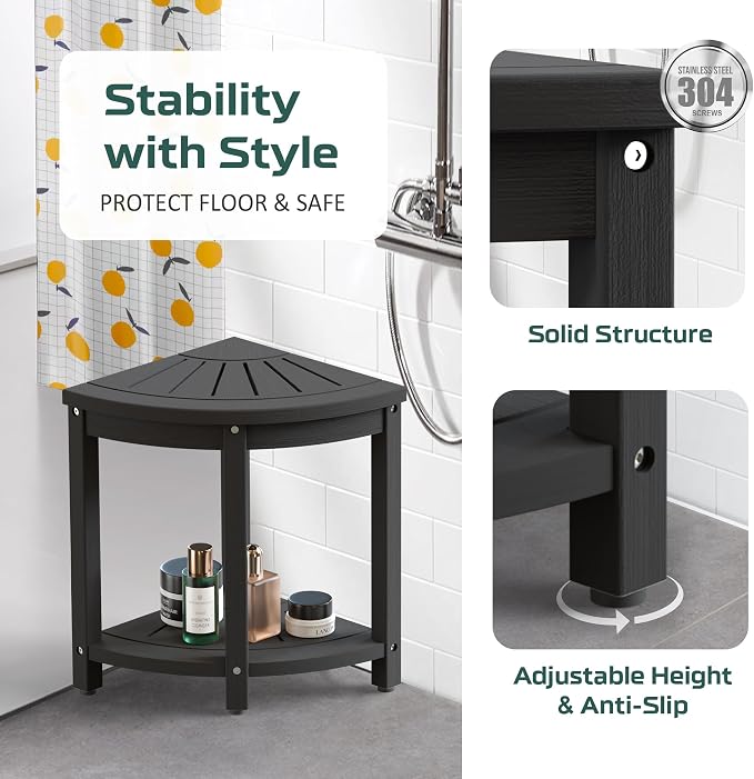 Waterproof Corner Shower Stool for Inside Shower, Poly Lumber Shower Bench Seat - Image 4