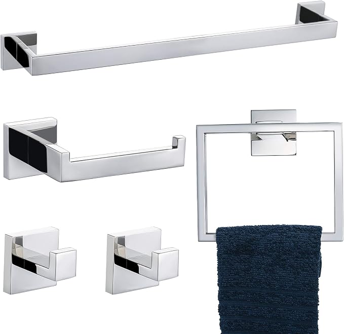 TNOMS Bathroom Hardware Accessories Set Polished Chrome Towel Bar Sets Include by TNOMS