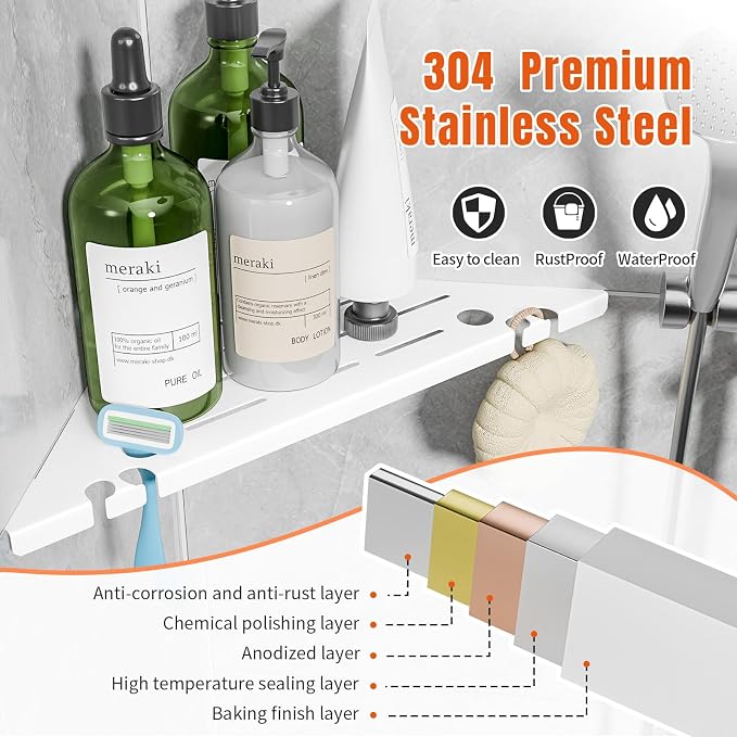 Shower Corner Shelf, 304 Stainless Steel, Wall Mount, Triangular, 10 x 10 Inches - Image 2