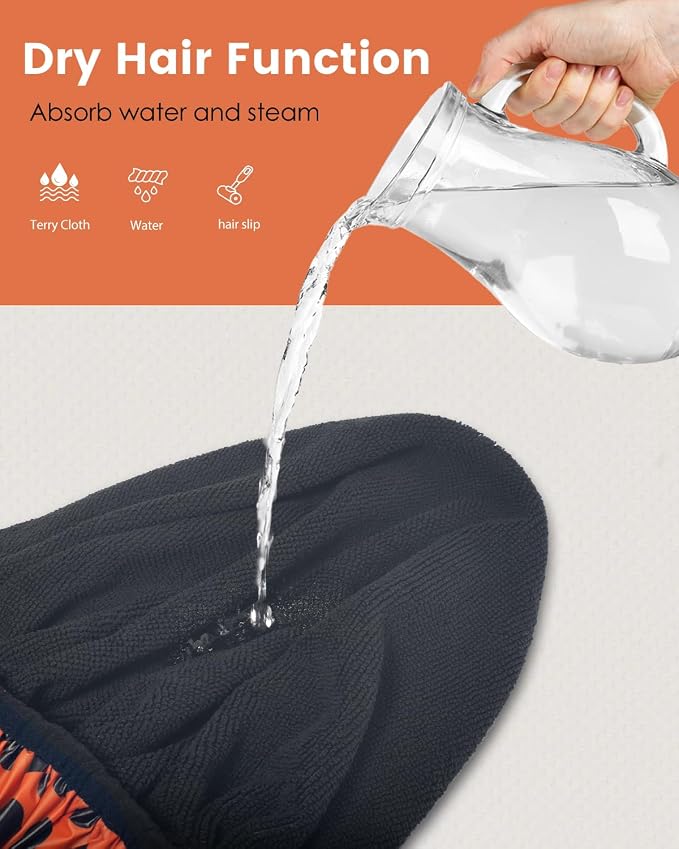 Auban Shower Cap, Shower Cap for Women Terry Cloth Lined EVA Exterior Reusable - Image 7
