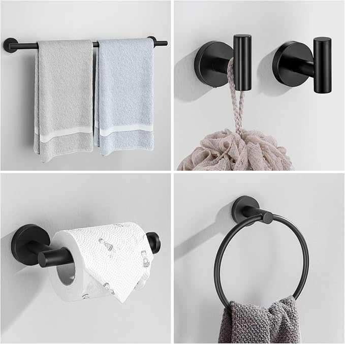 6 Pieces Matte Black Towel Bar Bathroom Hardware Set, 23.6Inch Matte Black - Image 6