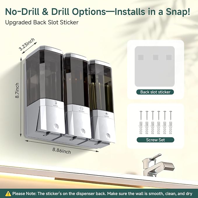 Shampoo and Conditioner Dispenser Wall Mounted No Drill, Shower Soap Dispenser - Image 3