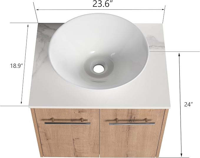 24 Inch Bathroom Vanity with Sink, Modern Wall Mount Floating Bathroom Vanity - Image 2