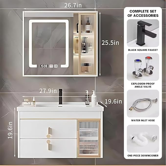28" Bathroom Vanity with Sink, Floating Bathroom Cabinet Include Smart LED - Image 2