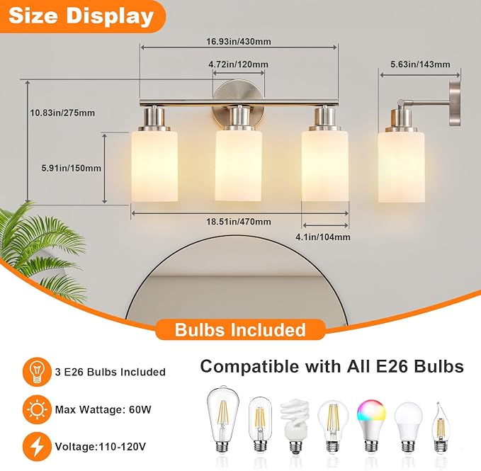 DLLT 3-Light Bathroom Light Fixtures: Nickel Modern Vanity Lights - Image 6