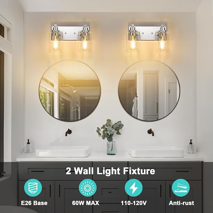 2-Light Bathroom Light Fixtures Modern Chrome Vanity Lights - Image 6