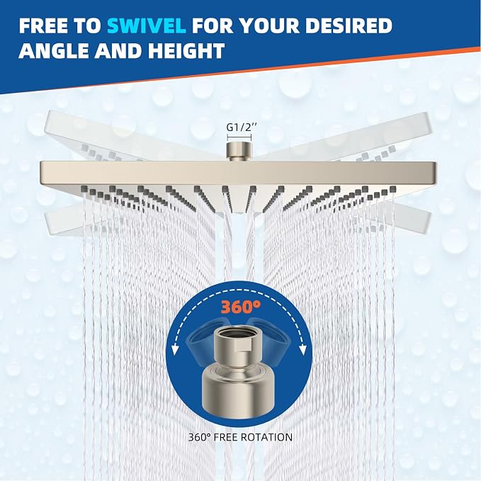 Hibbent Thickness Metal Rain Shower Head, 12 Inch High Pressure Shower Heads - Image 5
