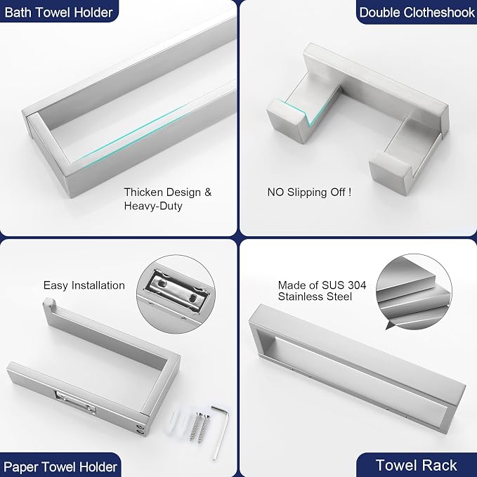 Brushed Nickel 4-Piece Bathroom Hardware Accessories Set, Bathroom Hardware Set - Image 4