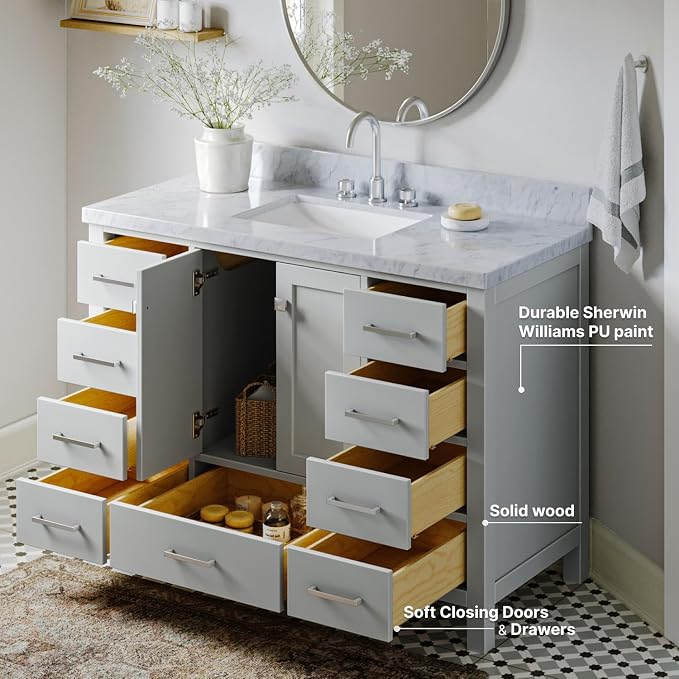 ARIEL Cambridge 49" Grey Bathroom Vanity - Image 3