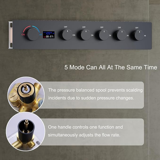 Matte Black 16X24 inch Ceiling Mounted Shower Head Set, Digital Display Shower - Image 4