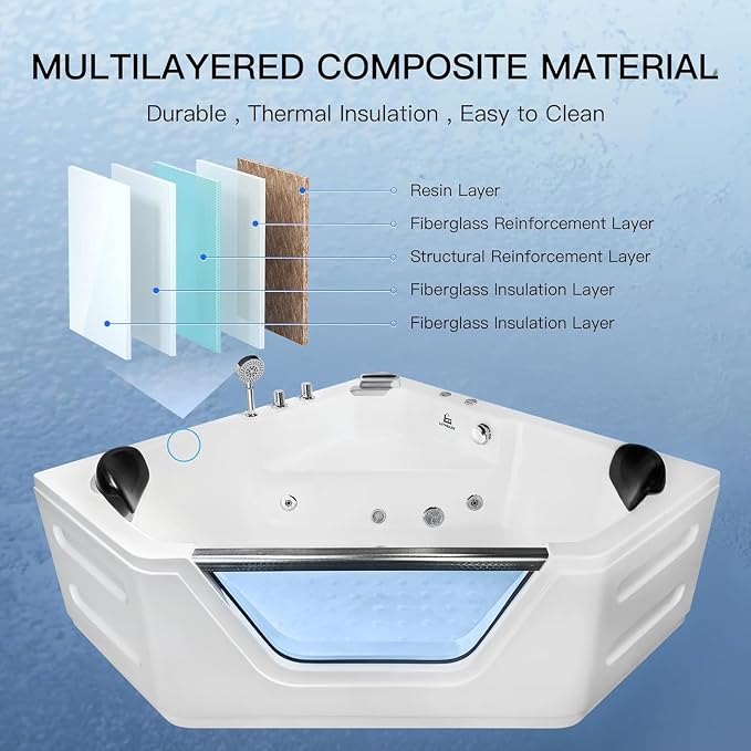 Corner Tub 2 Person Acrylic Whirlpool Bathtub, Spa Bath tub - Image 5