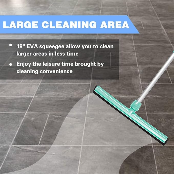18" Floor Squeegee with 43" Adjustable Aluminum Handle Light Duty Magic Broom - Image 2