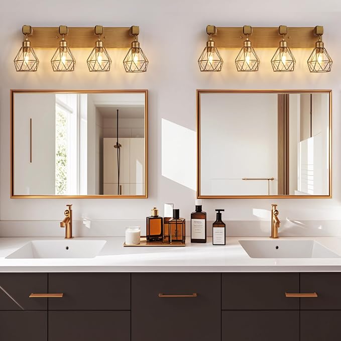 Farmhouse Bathroom Light Fixtures, 4-Light Gold Bathroom Vanity Light, Rustic - Image 6