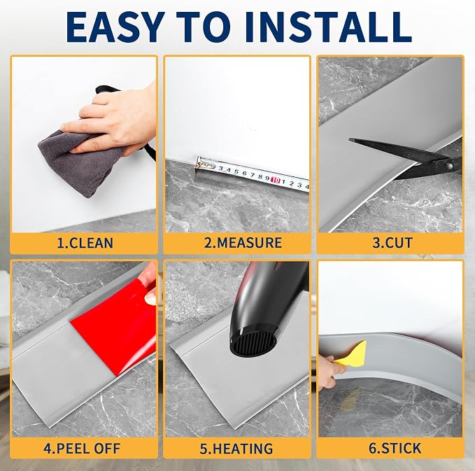 Flexible Baseboard Molding Trim 4 Inch Self-Adhesive Vinyl Wall Base Peel and - Image 6