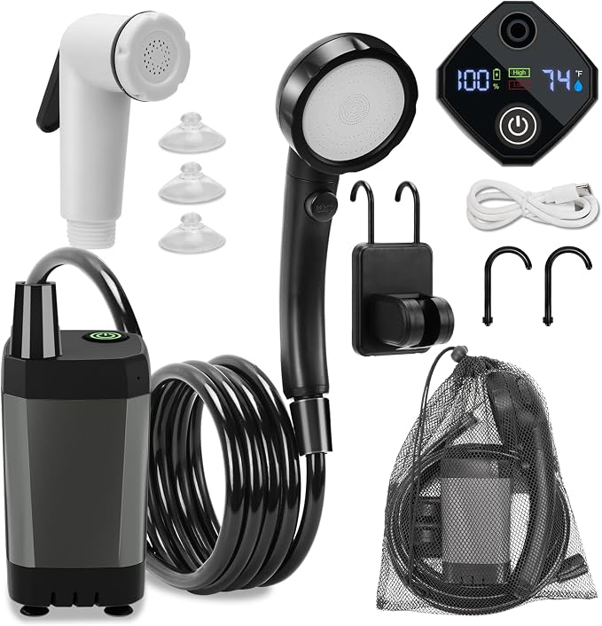 Portable Shower for Camping, Rechargeable Camping Shower Pump by NOVCAPAR