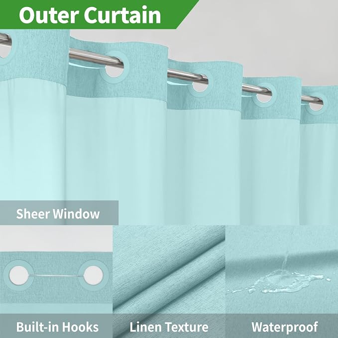 Stall No Hooks Needed Linen Textured Shower Curtain - Image 4